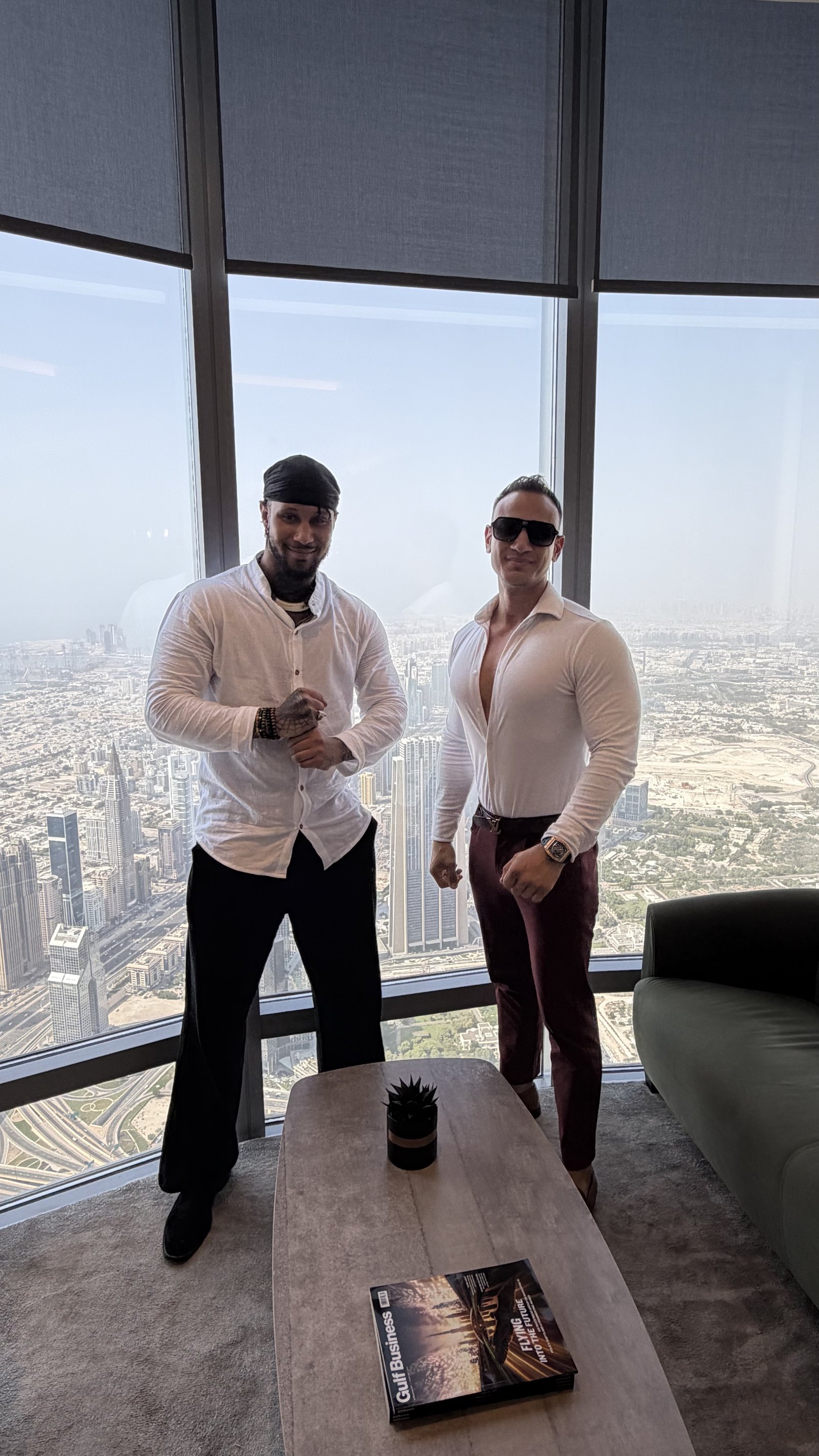 Jibrael and JusChase together at the top of the Burj Khalifa, Dubai
