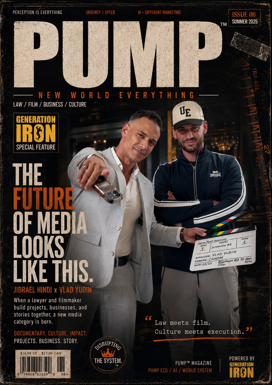 PUMP Magazine Issue 08 cover — Jibrael Hindi and Vlad Yudin, Generation Iron special feature: The Future of Media Looks Like This